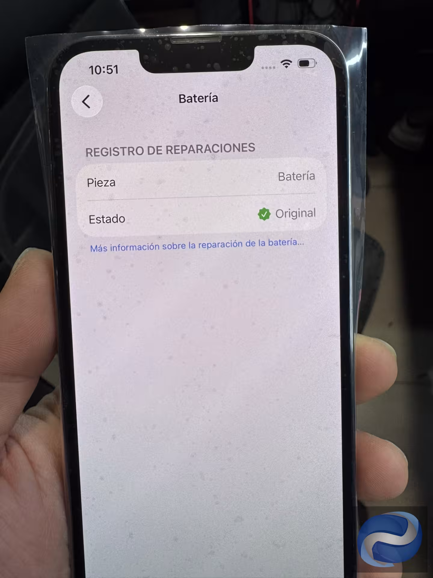 Mensaje de Original, despues de cambiar la bateria Official de Apple